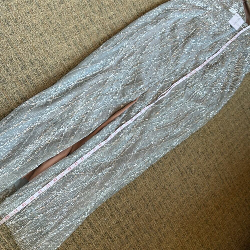 Marchesa Notte Strapless Beaded Glitter Maxi Column Gown w Caplet silver NEW - Picture 13 of 15